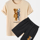 Robot Bear Print T-Shirt & Shorts