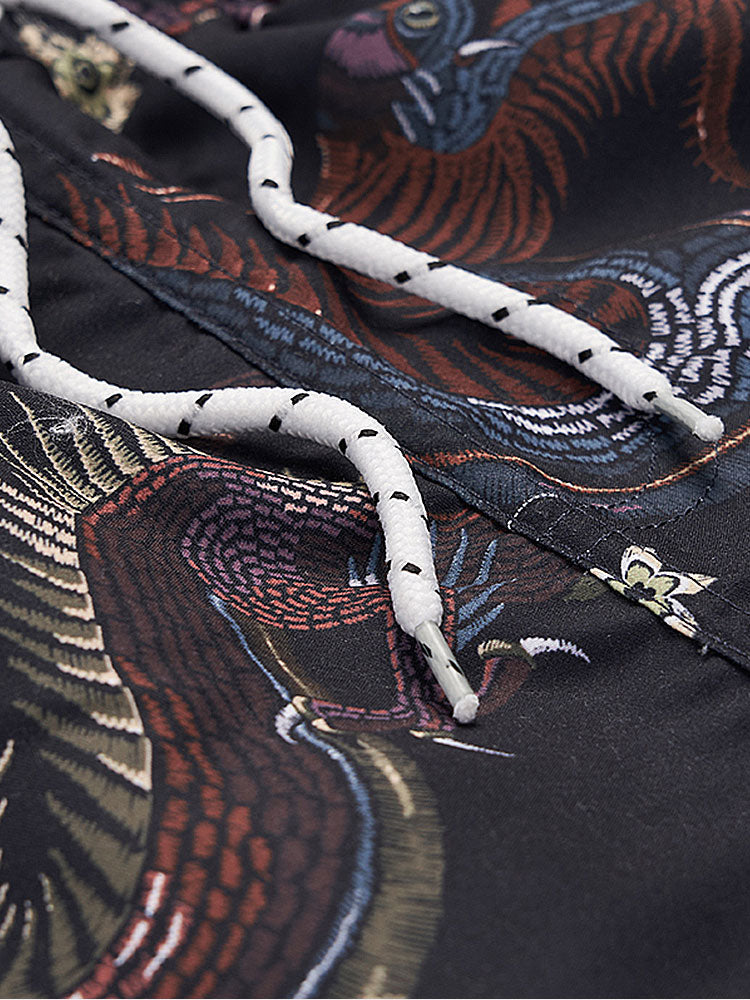 Dragon Floral Print Button Up Shirt & Dragon Print Swim Shorts
