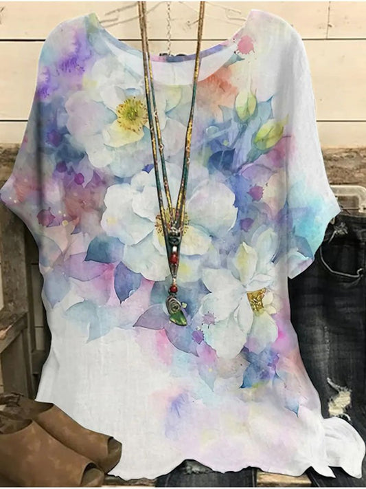 Fashion Print Loose Short Sleeve Top