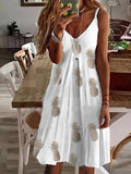 V-neck loose pineapple floral print suspender dress Loosen Knitting Dress