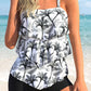 Coconut Print Layered Hem White Tankini Set