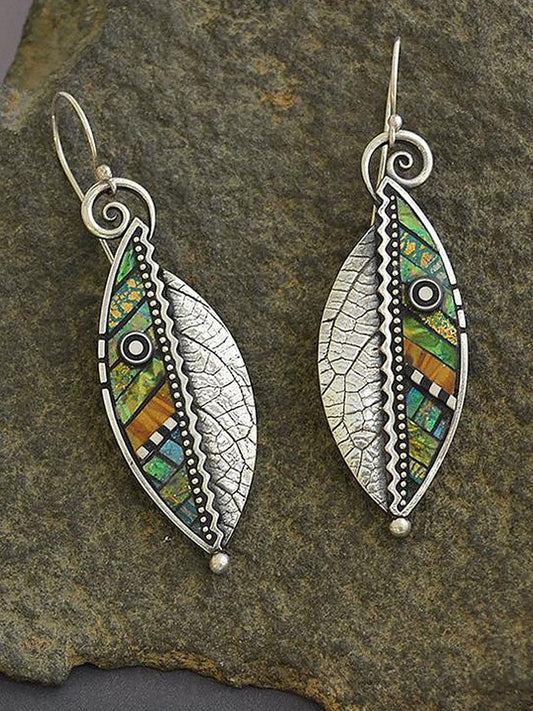 Retro Western Style Green Leaf Earrings