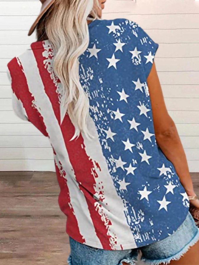 Women's Flag Print Casual Tee Shirt