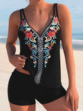 Multi Color Tribal Print Double Straps Tankini Set