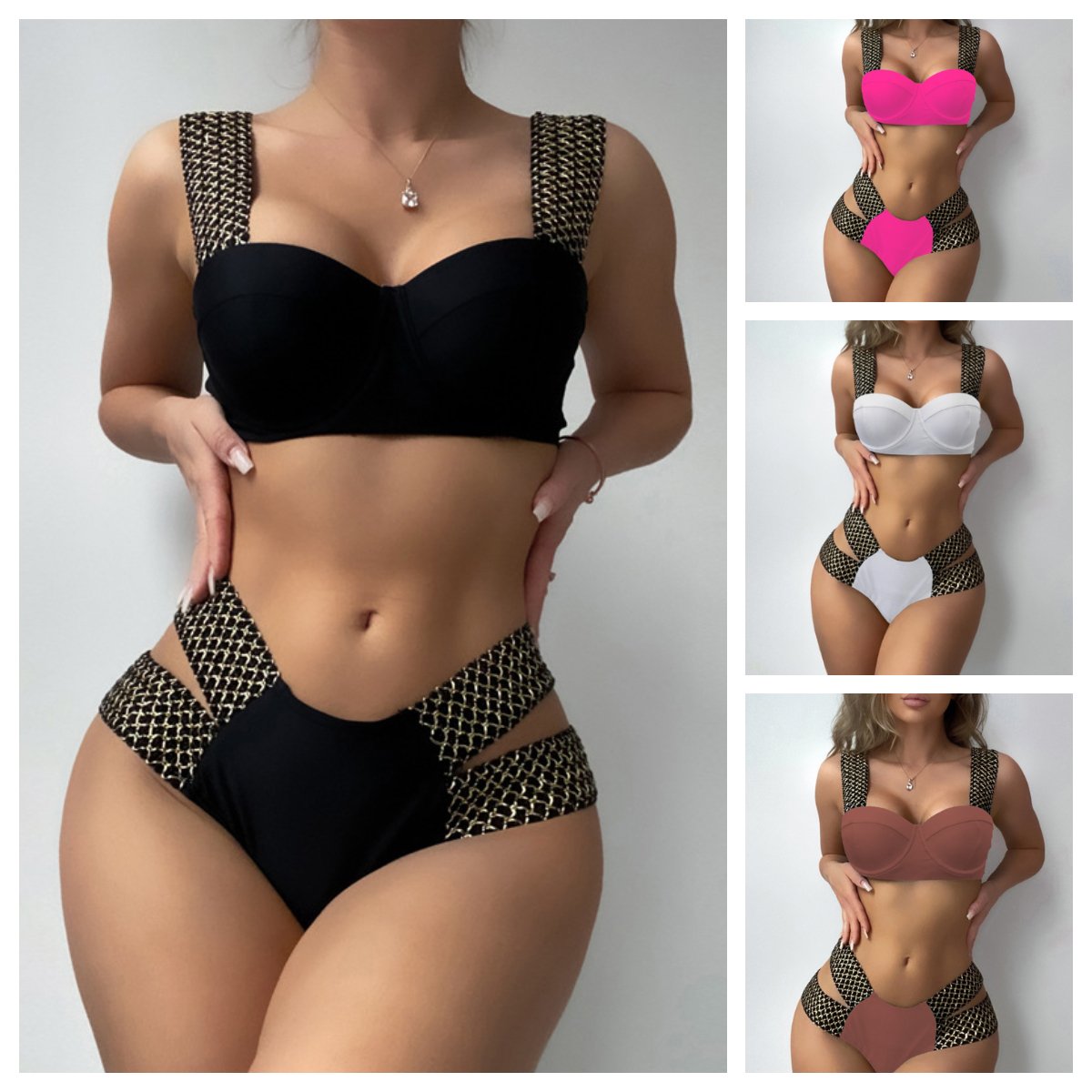 Fashion Split Two-Piece Steel Push-Up Swimsuit