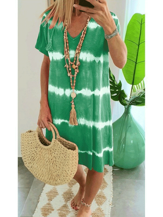 V-neck Tie-dye Short Sleeve Dress