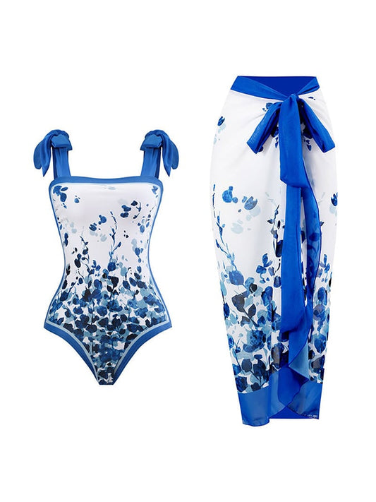 Women&#039;s Vintage Floral Print One-Piece Swimsuit Set