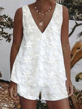 Women's Solid Color Lace V Neck Sleeveless Casual Suit