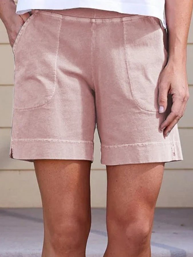 Casual Pure Slant Pocket Cotton And Linen Shorts