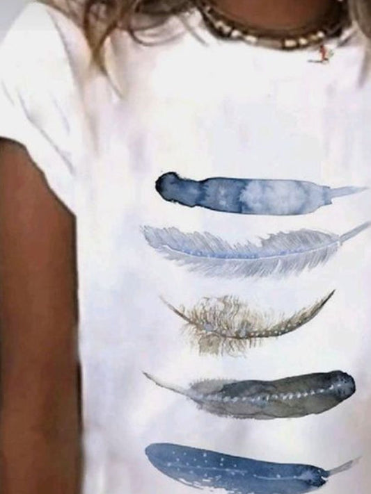 Feather Print Short Sleeve T-Shirt