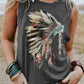 Western Feather Print Loose Tank Top