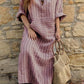 Ladies cotton and linen yarn-dyed striped loose dress