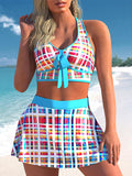 Women's Plaid Print Sexy Bikini Culottes Swimsuit