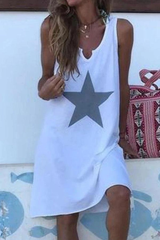 Sleeveless V-neck Print Dress