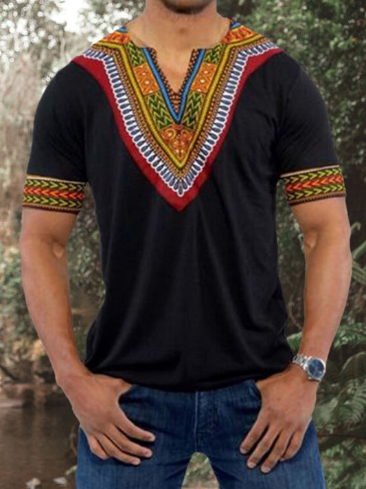 Vintage Geometric Print Casual Men's T-Shirt