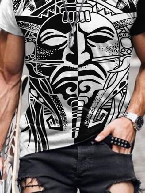 Vintage Print Casual Men's T-Shirt