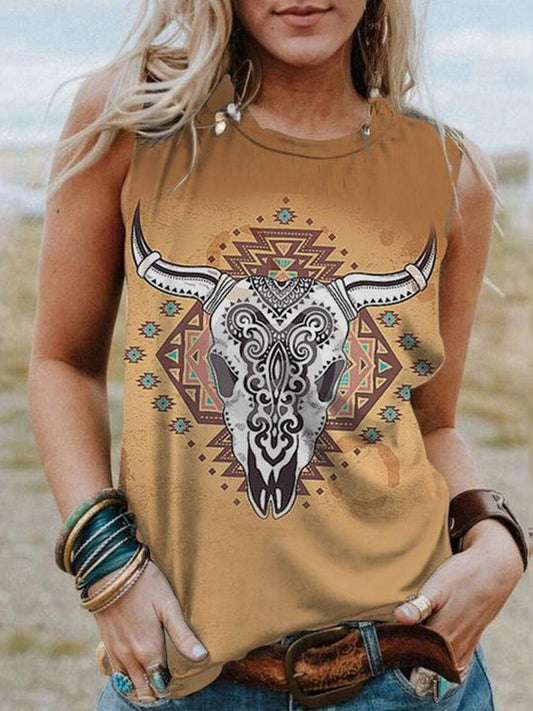 Western Colorblock Print Tank Top