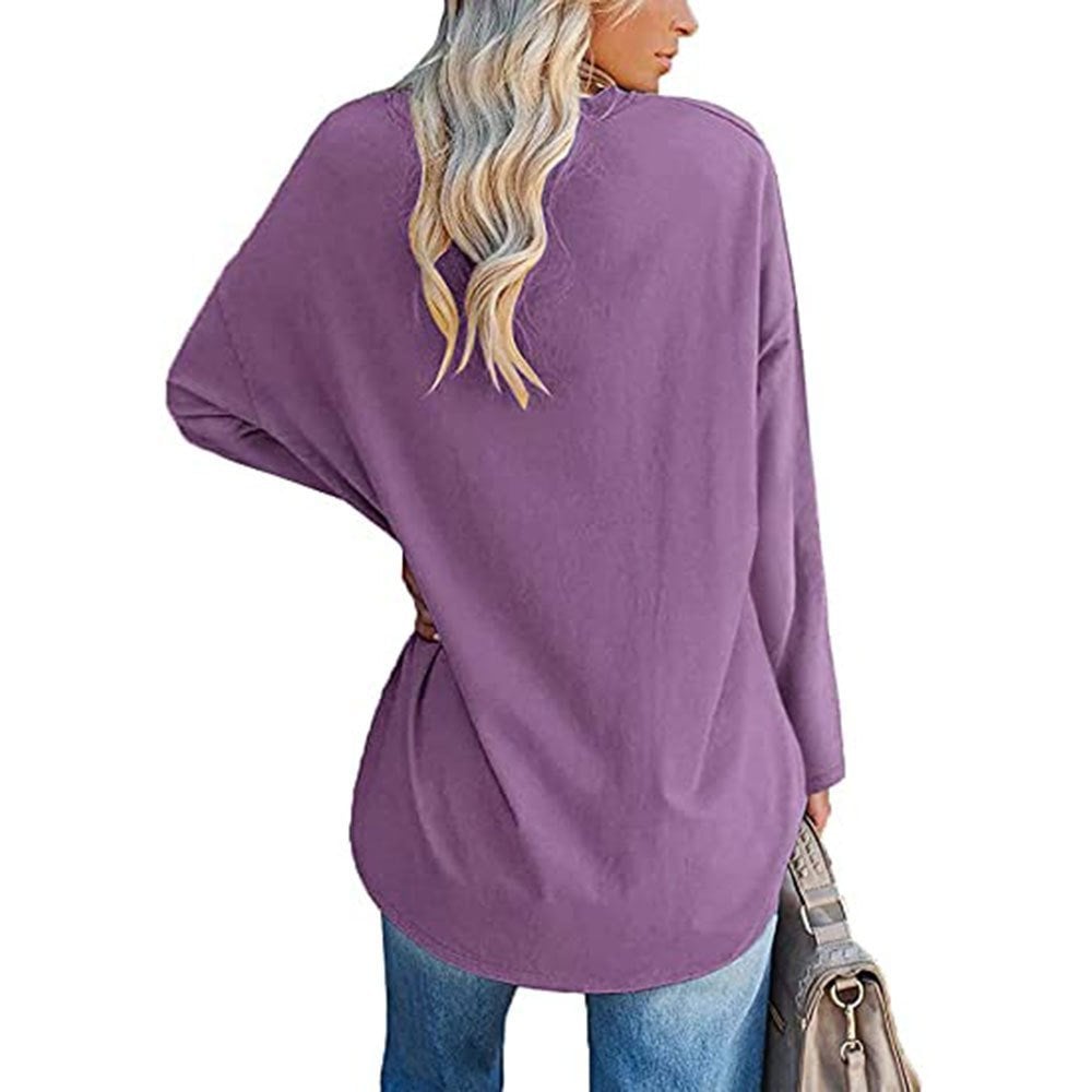 Loose long sleeve fashion V-neck knit top