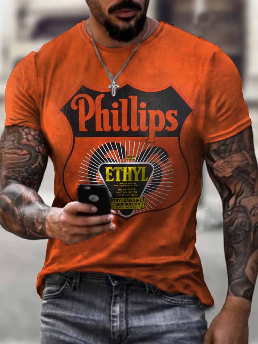 Mens Retro Contrast Color Roadkill Route 66 Printed T-Shirt