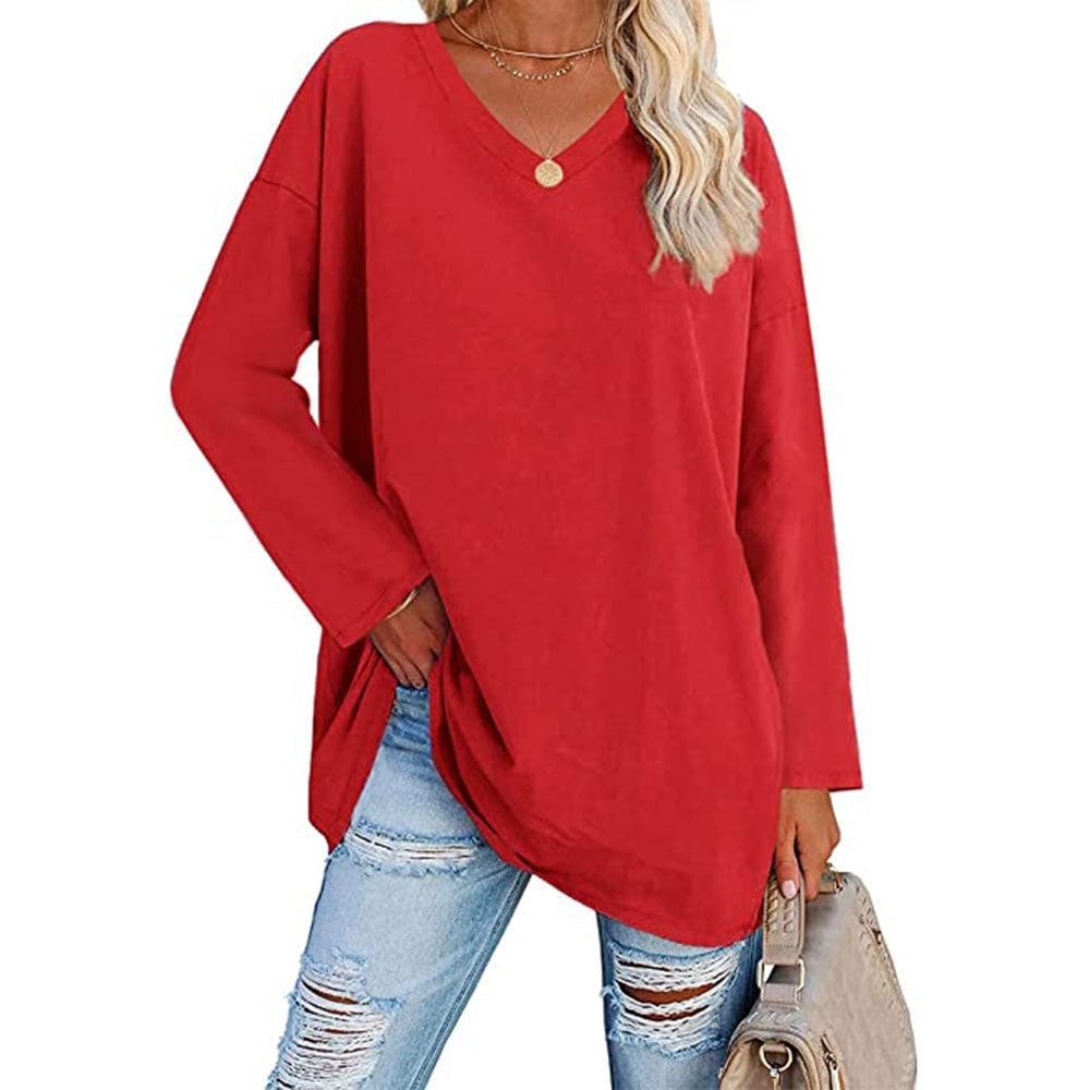 Loose long sleeve fashion V-neck knit top