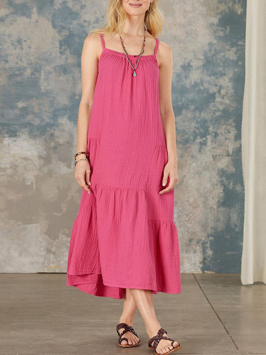Solid Color Cotton Linen Sleeveless Dress
