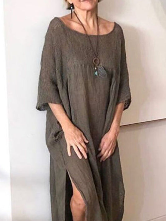 Loose Linen Mid-Sleeve Dress