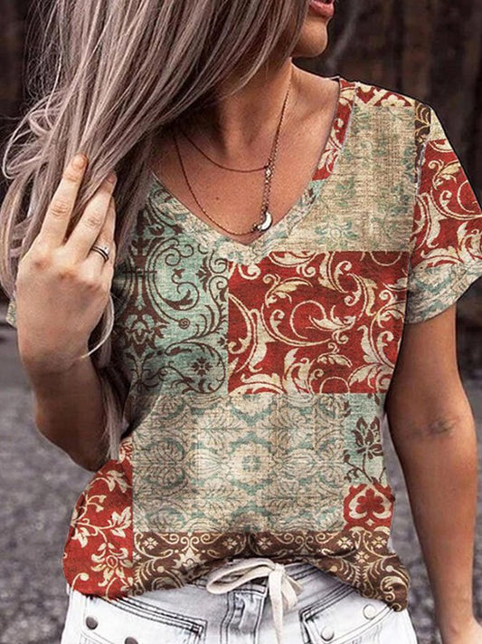 Vintage Ethnic Floral Print T-Shirt