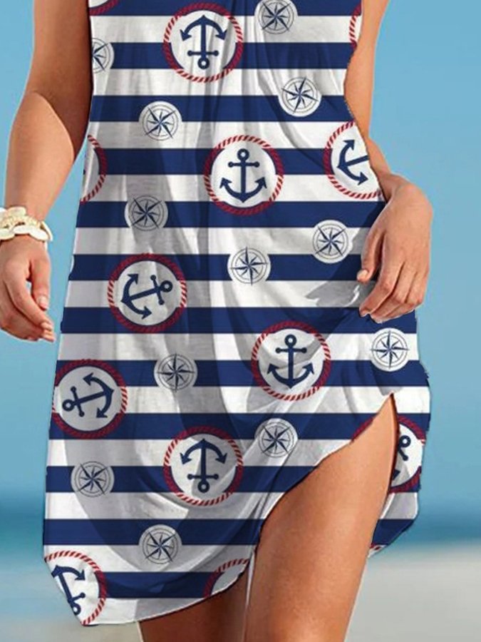 Striped Sailor Print Sexy Sling Beach Dress