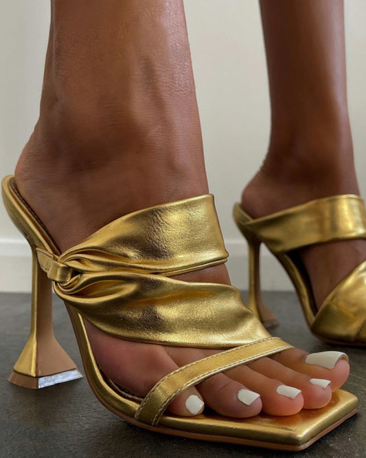 Square heel sandals for women with thin heels and empty heels