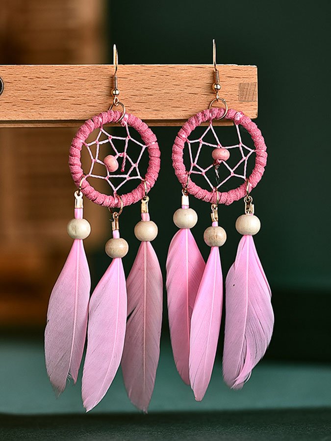 Dream Catcher Feather Fringe Earrings