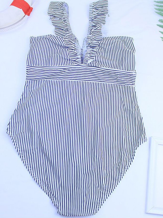 Ladies Striped One Piece Swimsuit