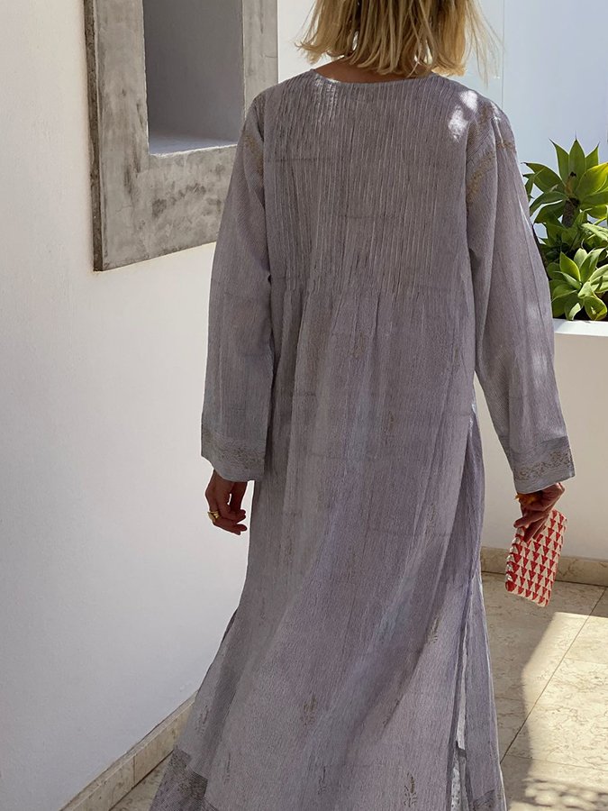 Casual V-Neck Slit Design Loose Dress