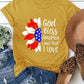 Women's Independence Day Freedom Sunflower Print Casual Cotton Tee