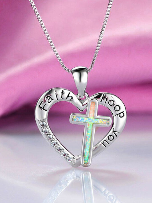 Women's Faith hope you heart-shaped cross necklace