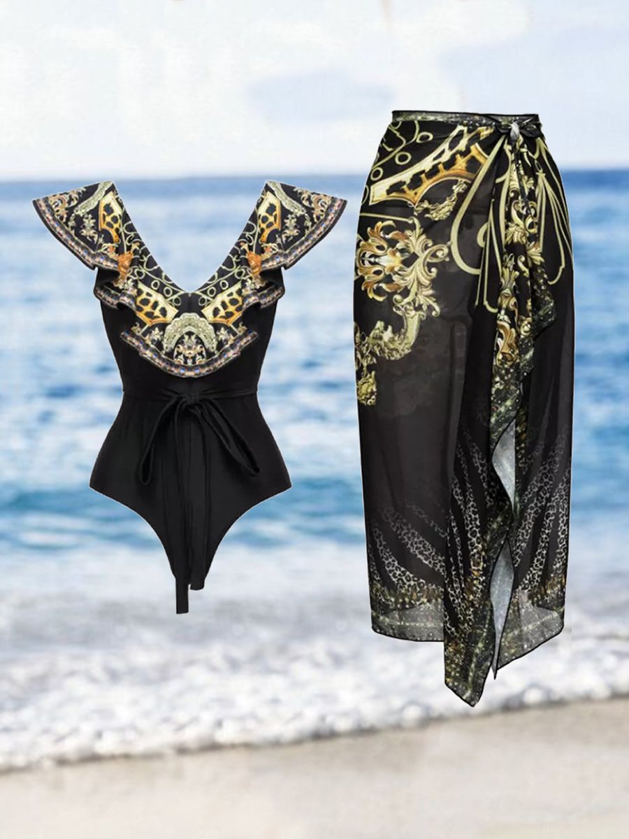 Printed Backless Fashion Two Piece Swimsuit