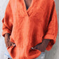 Solid Color V-Neck Long Sleeve Shirt