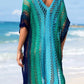 Color Block Hollow Out V Neck Cover Up