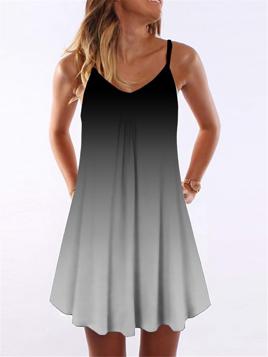 Gradient V-neck Sling Skirt Dress