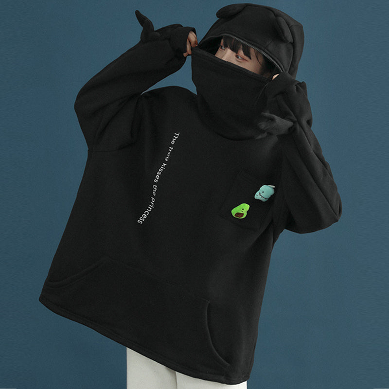 Frog Letter Zipper Pocket Oversized Hoodie THE FROG KISSES THE PRINCESS - Modakawa Modakawa