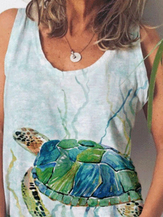 Turtle Print Casual Tank Top