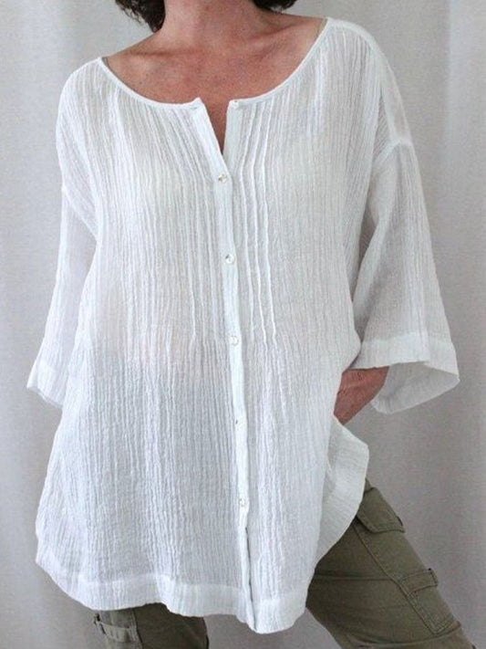 Loose Cotton And Linen Long-Sleeved Tops