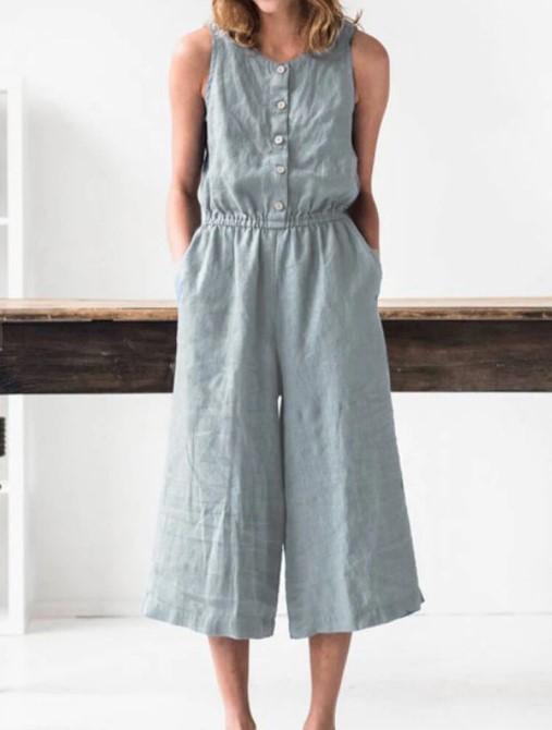 Casual single-breasted side pocket jumpsuit