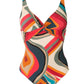 Fashion Colorblock Geometric Print Swimsuit Set