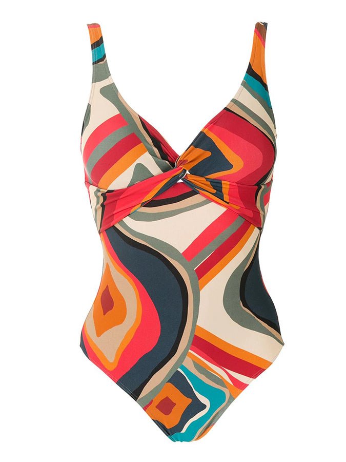 Fashion Colorblock Geometric Print Swimsuit Set