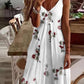 V-neck loose pineapple floral print suspender dress Loosen Knitting Dress