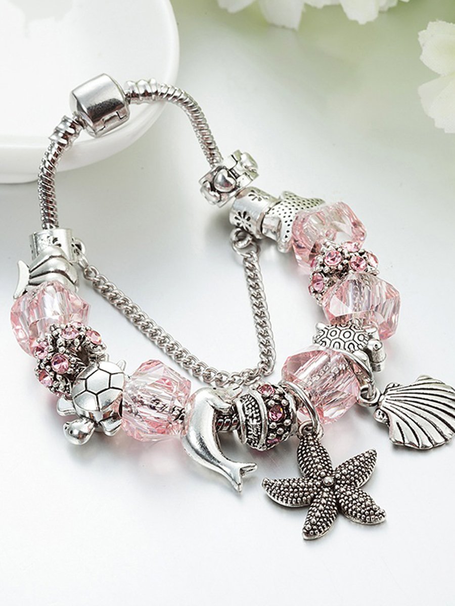 Women's Vacation Style Fashion Turtle Dolphin Starfish Big Hole Beaded DIY Bracelet