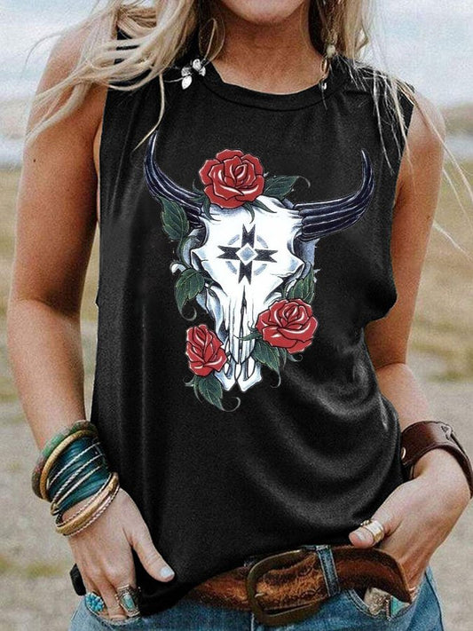 Crew Neck Ethnic Print Vest