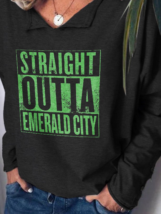 Straight Outta Emerald City Lapel Print T-Shirt