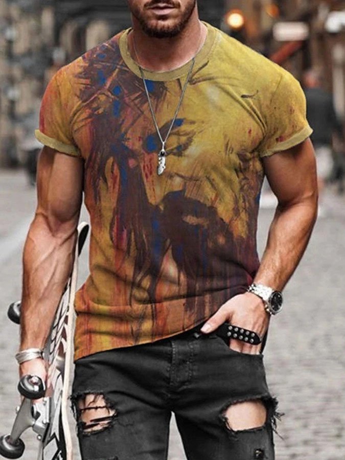 Vintage Print Casual Men's T-Shirt