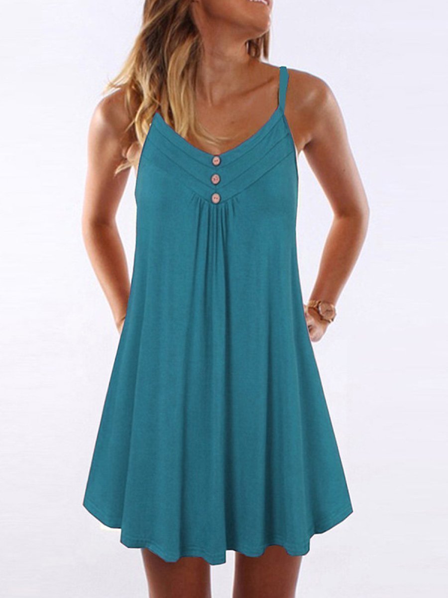 Sexy V-neck Sling Button Casual Dress